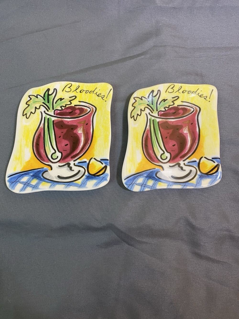 2 Mud Pie" Bloodies" Tracy Flickinger Plate Wall Decor Snack Dish Trinket Dish